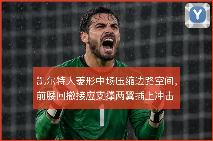 凯尔特人菱形中场压缩边路空间，前腰回撤接应支撑两翼插上冲击